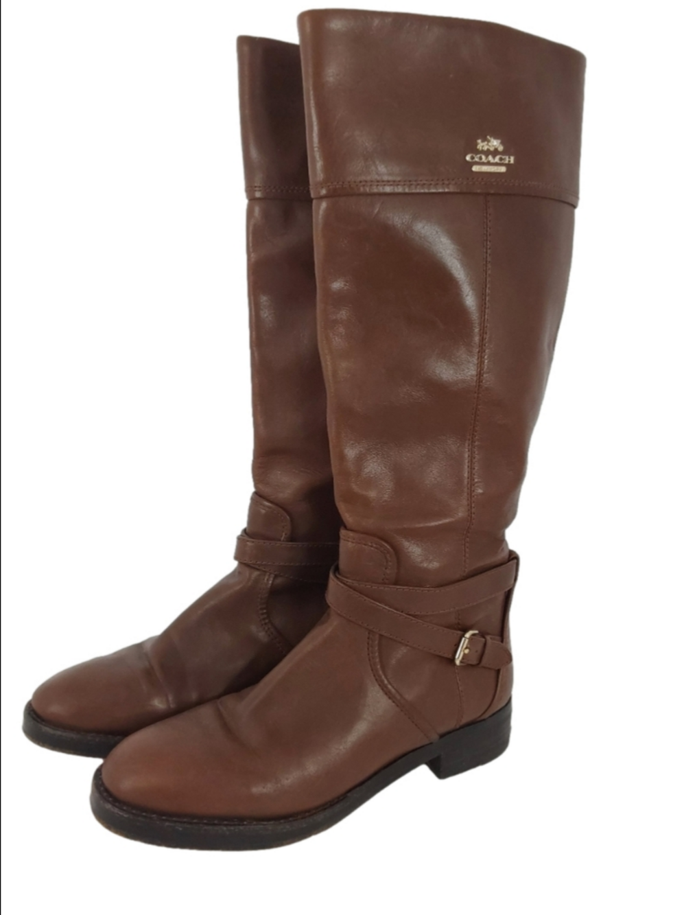 Coach Tall Brown Leather Riding Boots with Buckle